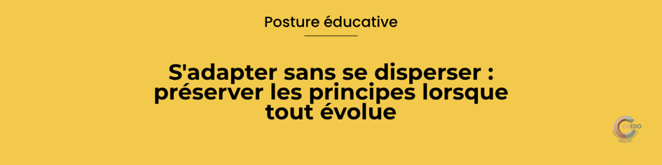 Professionnels échangeant dans un établissement éducatif pendant la période estivale. L'illustration représente l'adaptation des organisations, la stabilité des principes éducatifs, la coordination d'équipe et la continuité institutionnelle malgré les changements de fonctionnement.