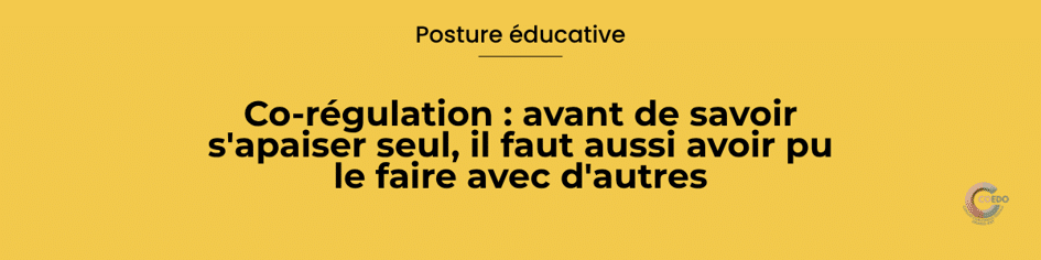 Illustration COEDO représentant un jeune traversant une émotion intense avec la présence stable d'un adulte à proximité, sans contrainte ni effacement de l'émotion. La scène symbolise la co-régulation comme soutien relationnel permettant progressivement de développer ses propres capacités de régulation.