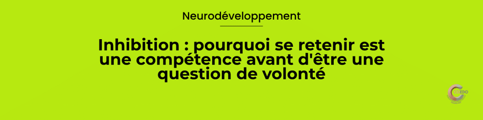 Illustration COEDO représentant l'espace entre une impulsion immédiate et une action finalement réalisée, avec un mécanisme symbolique de frein ou de pause entre les deux. L'image illustre l'inhibition cognitive comme la capacité à interrompre une réponse dominante afin de pouvoir en produire une autre plus adaptée.