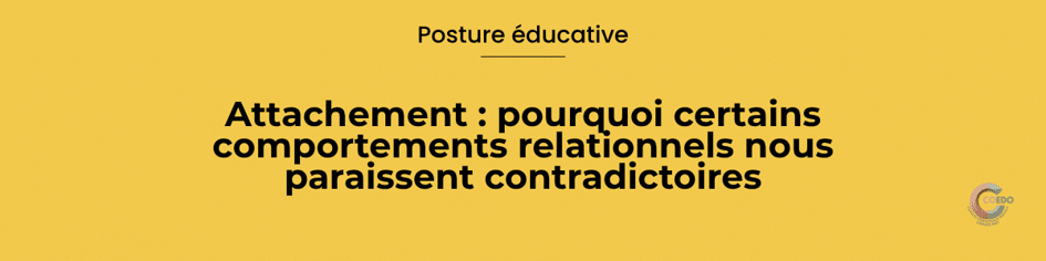 Illustration COEDO représentant un jeune oscillant entre rapprochement et mise à distance d'un adulte, tandis que la relation reste symboliquement accessible sans devenir contraignante. L'image évoque la théorie de l'attachement, la recherche de sécurité, l'exploration et la complexité de comportements relationnels qui peuvent sembler contradictoires.