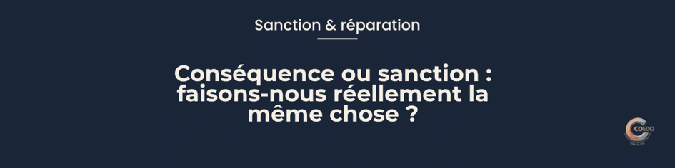 Un professionnel échange avec un jeune après une transgression, avec deux directions symboliques représentant la sanction imposée et la conséquence directement liée à l’acte.