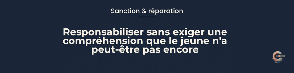 Un professionnel accompagne un jeune dans la compréhension progressive des conséquences de son acte, entre comportement, effets sur autrui et possibilité de réparation.